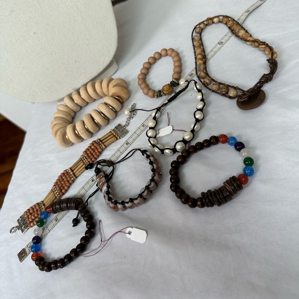 Group of 8 neutral tone boho bracelets